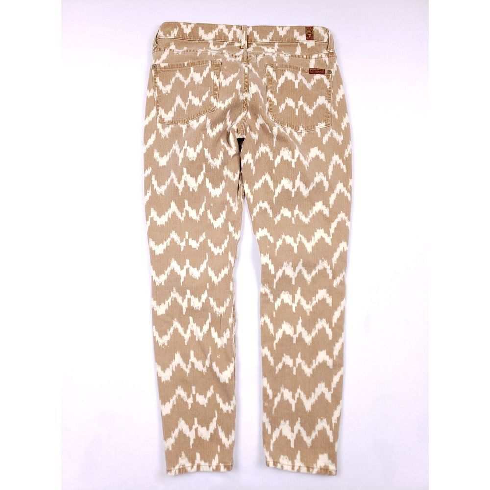 7 For All‎ Mankind Cropped Skinny Jeans Beige White Ikat Print 27 Stretch Denim - Picture 2 of 9